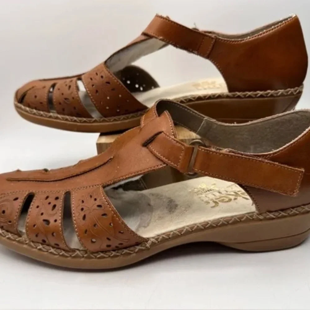 Women’s Rieker Brown Leather Shoes Sandals Size 9.5M - Picture 2 of 4